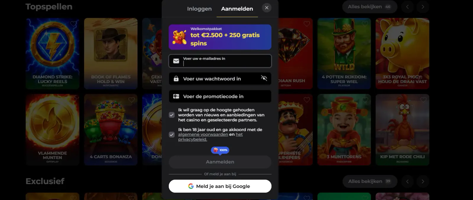 Vipzino account aanmaken